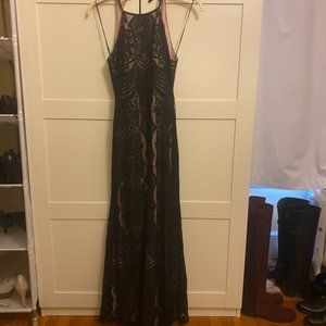 Black and Nude Halter Cami Gown